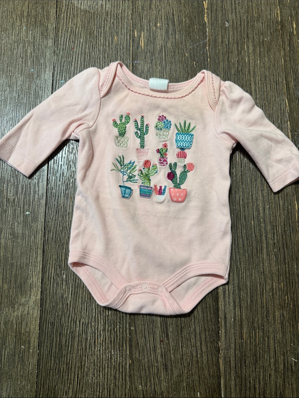 Starting Out Baby Girl Long Sleeve Cactus Bodysuit 3M | Embroidered Onesie